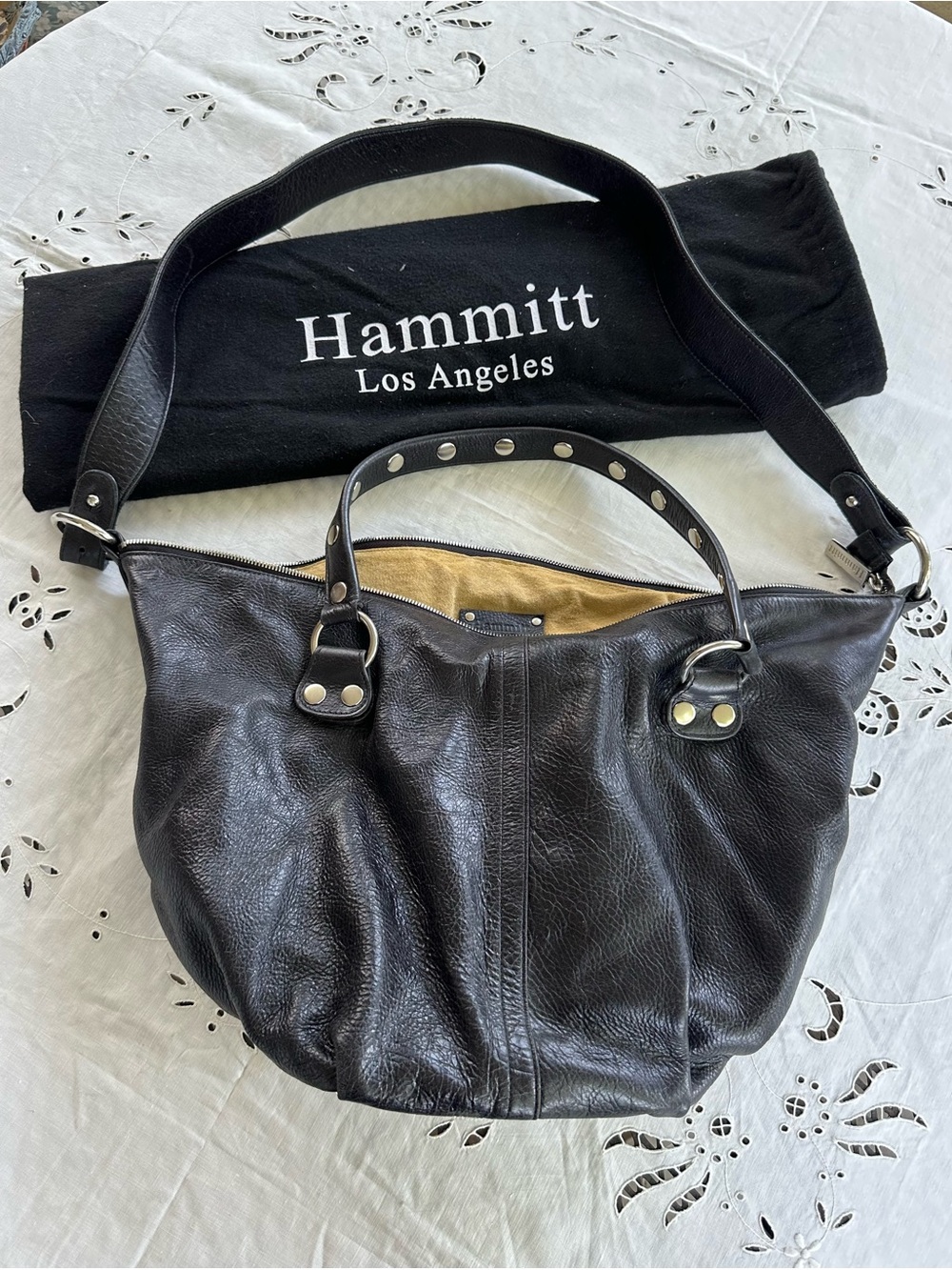 Hammitt Black Leather Stud-Accent Shoulder Bag